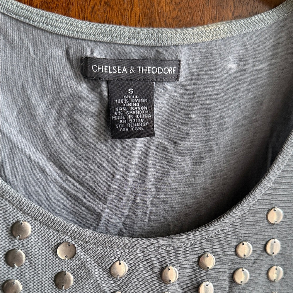 Chelsea & Theodore Silver-Stud Grey Tank Top